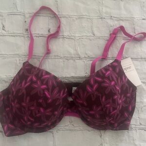 Auden Bra 34B Burgundy Floral Lined T Shirt Underwire Everyday Comfort